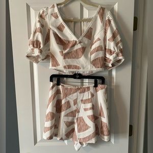 White and tan two piece set